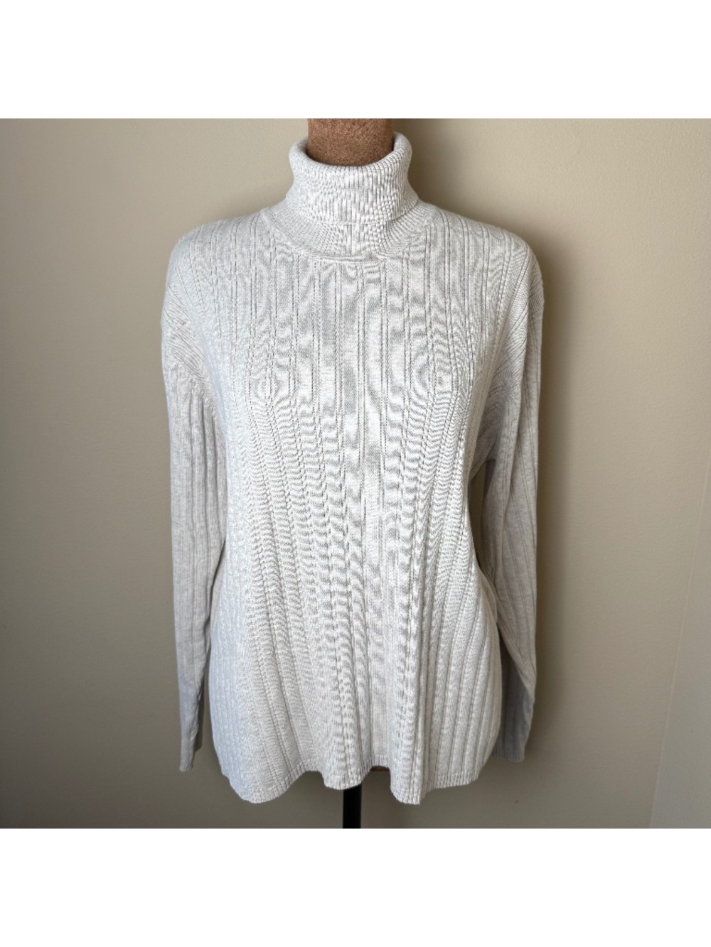 Vintage Eddie Bauer Ribbed Turtleneck Sweater Womens XL Beige 90s Minimalist